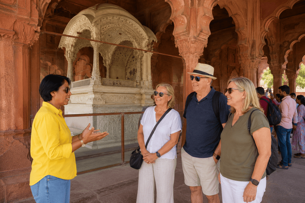 Red Fort Tour Guide: Explore Red Fort With Entrance & Private Guide | Go With Harry 3 Red Fort Tour Guide Harry explaining the story of Mughals in India at Red fort Diwan e Aam