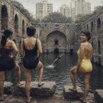 Harry and friends diving into the water during monsoons at Agrasen ki Baoli haunted story site near Barakhamba Metro Station