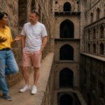 Agrasen Ki Baoli Haunted Story: Real Legends near Barakhamba Metro Station Delhi tour guide telling an Agrasen ki Baoli haunted story near Barakhamba Metro Station to David at the ancient stepwell
