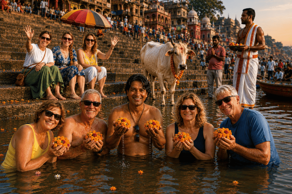Varanasi Tour Guide: Ultimate Blissful Experience of Varanasi 9 International Tourist are taking photo at Varanasi Airport with Varanasi Tour Guide: Ultimate Blissful Experience of Varanasi