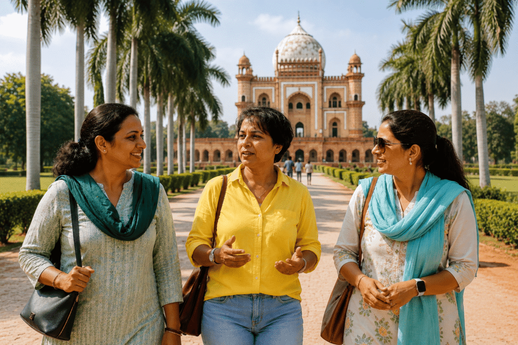 Harry, a licensed Safdarjung Tomb tour guide, explaining the history and architecture to visitors in Delhi.