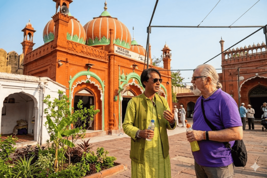 Mubarak Begum Mosque Delhi- Tawaif ki Masjid A Story by Local Guide Harry is described to a European Tourist at Old Delhi Heritage Walk