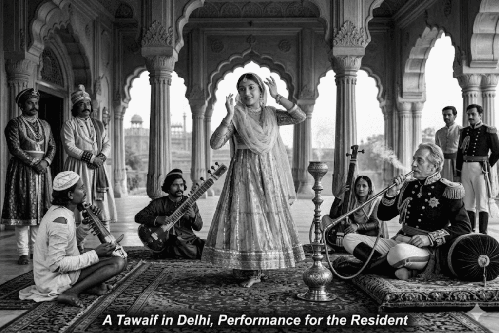 A Story of Mubarak Begum Mosque Delhi- Tawaif ki Masjid  by Local Guide that a Tawaif was arose to power by performing her art  for a British Resident