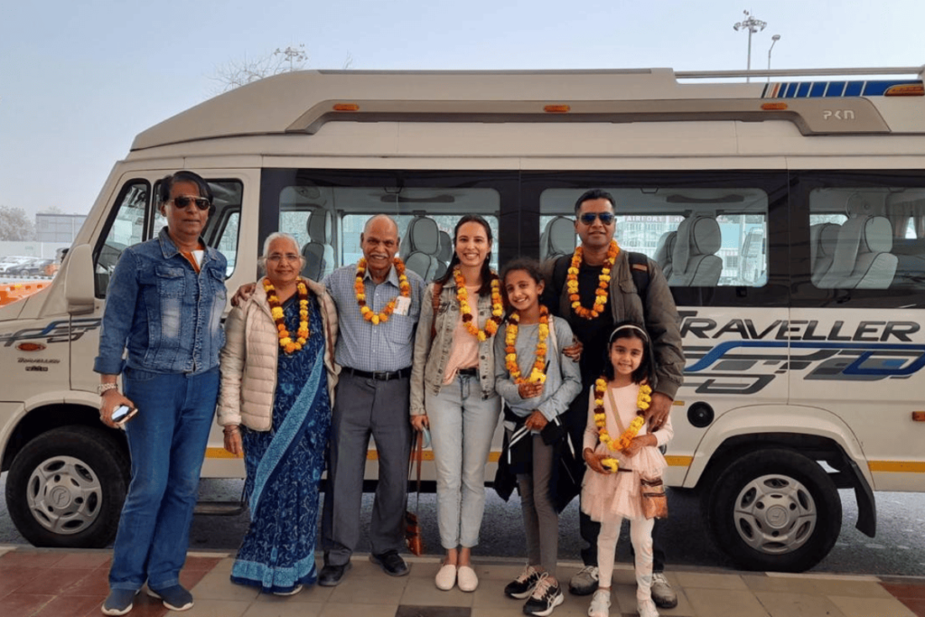 Harry, the Mathura Vrindavan tour guide, and her guests receiving a warm welcome and getting ready to embark on a sacred tour of Mathura and Vrindavan.