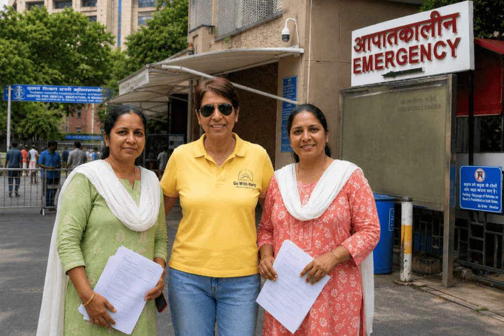 AIIMS Delhi Guide  is assisting two South Indian Ladies for help– Complete Information for Patients & Visitors
