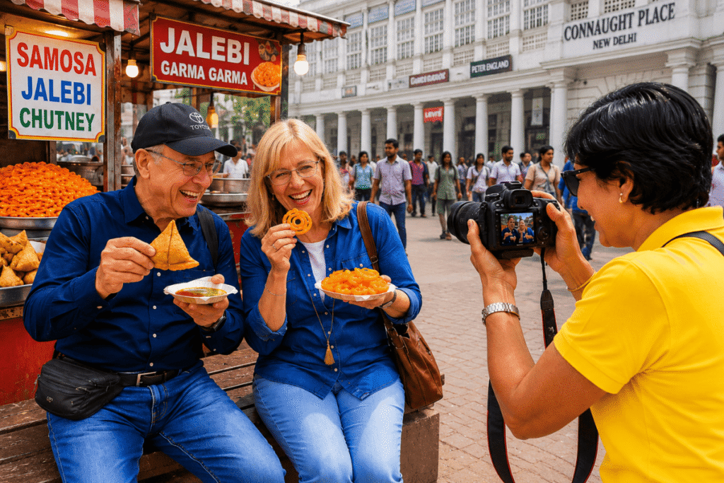 New Delhi Guided Tour Story: Exploring India's Capital with a Local Friend 6 New Delhi Guided Tour with Street Food at Connaught Place Israeli couple is having great fun with Delhi tour guide