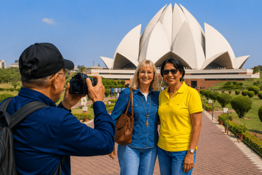 Best of New Delhi: A New Delhi Guided Tour Story with a Local Friend 3 Israeli couple feeling fun at New Delhi Guided Tour to the Lotus Temple with Delhi Tour Guide Half Day