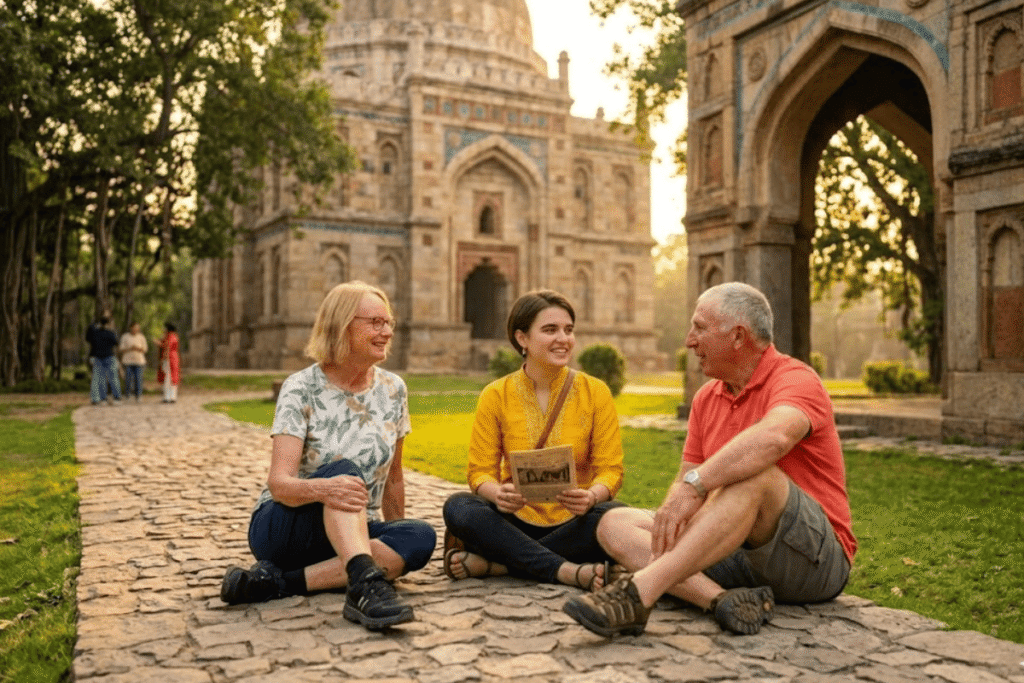 Lodhi Garden Heritage Walk with a Storyteller – A Tale of Tombs and Trees - Local guide Harry at Lodhi Garden Heritage Walk with historic tomb background