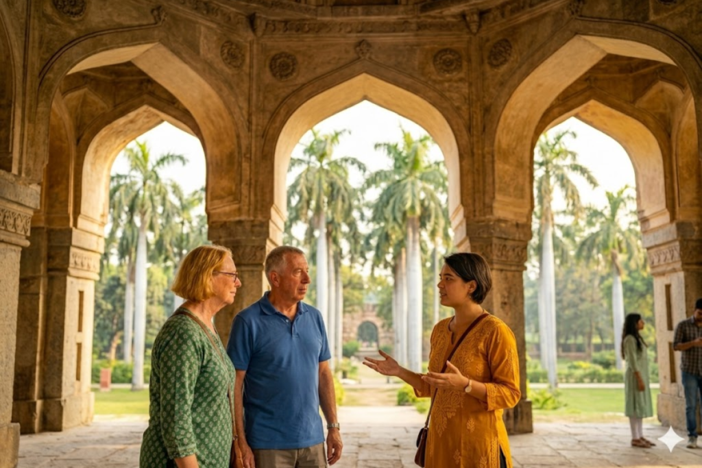 Lodhi Garden Heritage Walk Harry our storyteller describe the history of Lody dynasty at Muhammad Shah’s Tomb