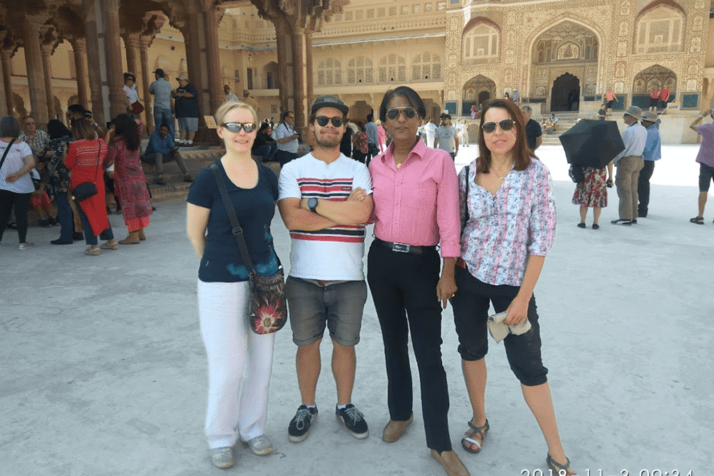 Tourists enjoying there Golden Triangle Tour India – Delhi Agra Jaipur with Private Tour Guide at Amer fort, Elephant ride