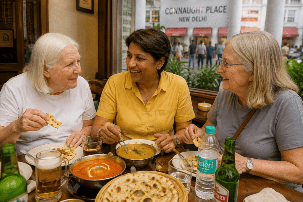 Delhi Guided Tour – Exploring Old & New Delhi with a Local Storyteller Tourist enjoying Lunch at a Indian restaurant 
