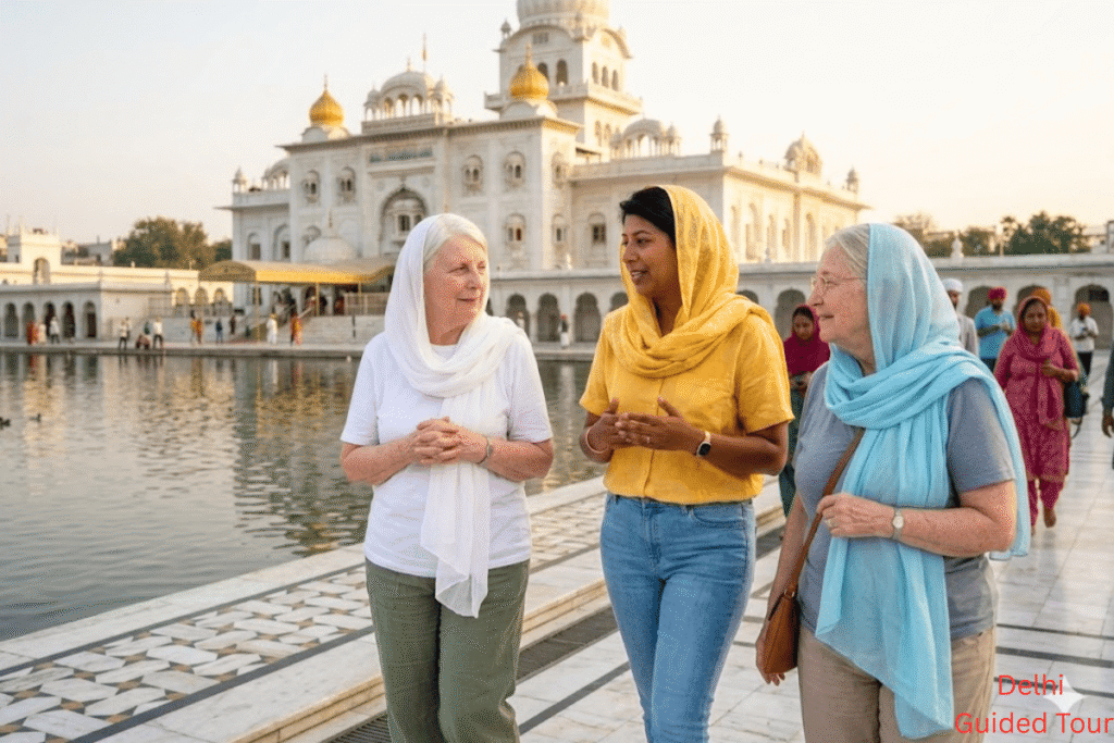 Delhi Guided Tour – Exploring Old & New Delhi with a Local Storyteller, Tourist visiting Gurudwara Bangla Sahib