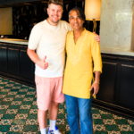 International traveler David from London with his private Delhi tour guide Harry at hotel in new Delhi