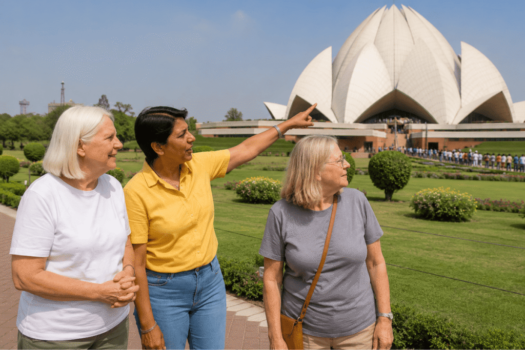 Delhi Guided Tour Experience: Heritage Walk & Street Food with a Local Friend Touriat taking photos at Lotus temple