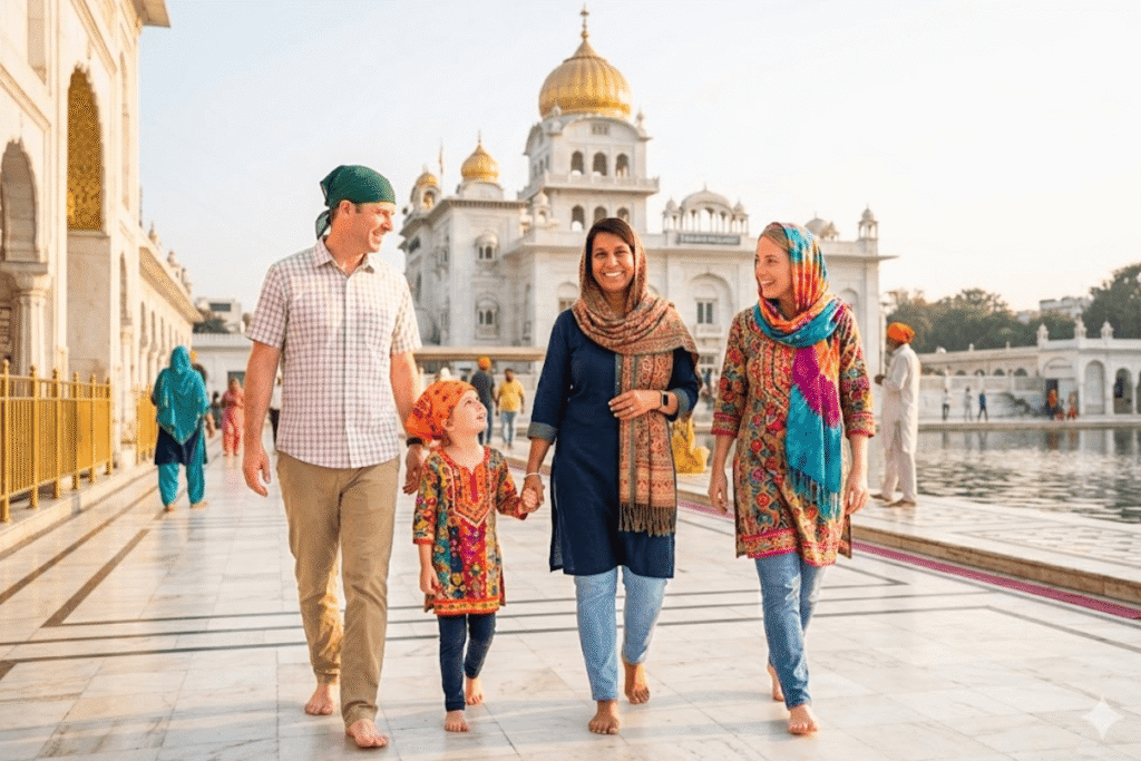 Explore Delhi, Agra & Jaipur with a Best Delhi Tour Guide visited Bangla Saheb Harry explained Sikh history there Gurus and divine music then we participate in community kitchen Langar best time in Delhi Tour
