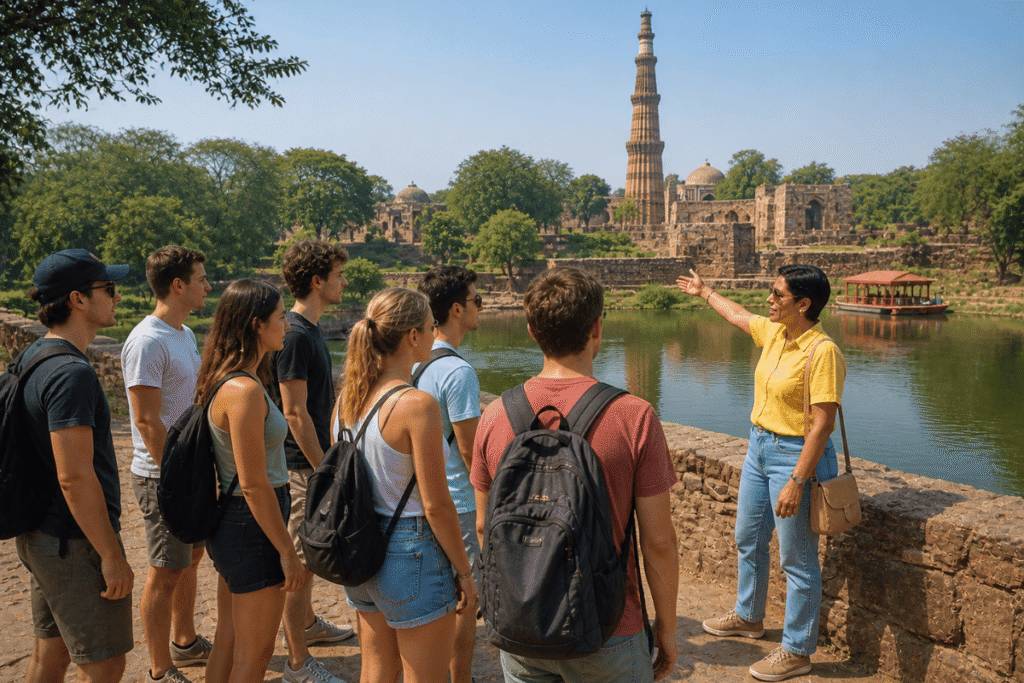 Delhi Tour Guide | Go With Harry – Explore Delhi, Agra & Jaipur, Australian University students on holiday visiting Mehrauli archeological park heritage walk with Tour