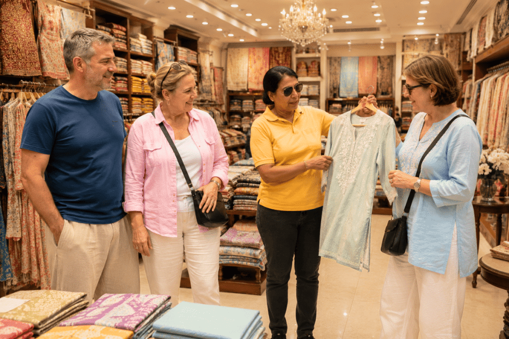 First Time in Delhi: The Ultimate Guide to Safe, Comfort-First Exploration 3 First Time in Delhi: The Ultimate Guide to Safe, Comfort-First Exploration, Tour Guide Helping Tourists for buying best dress for Delhi, streets temples, Gurdwara