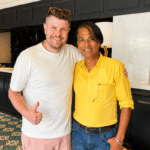 International traveler David from London with his private Delhi tour guide Harry at hotel in new Delhi