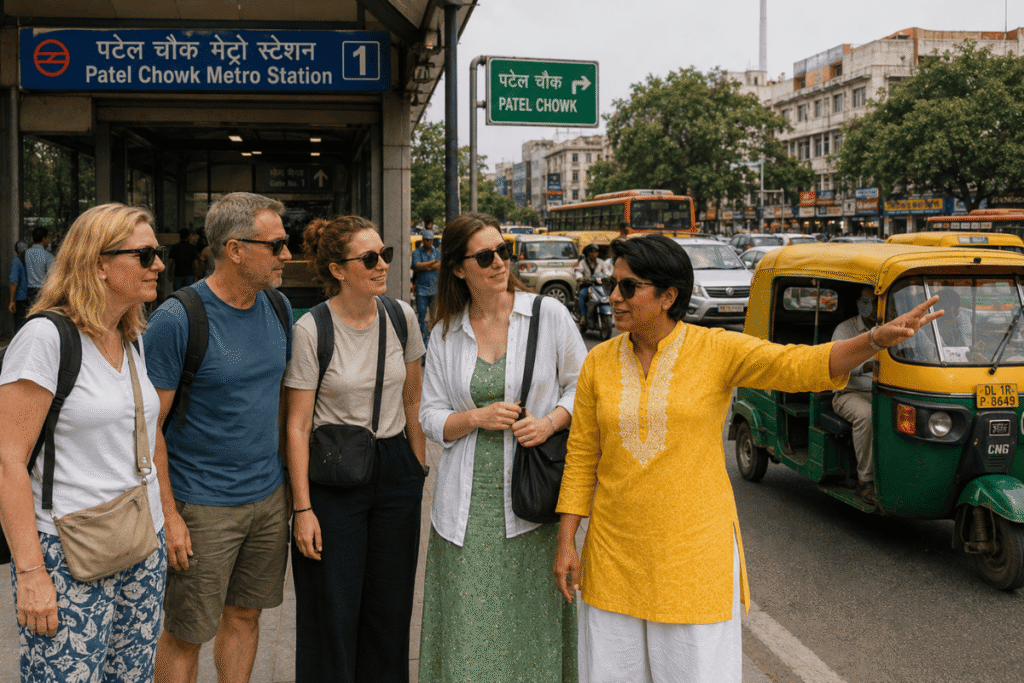 First time in Delhi Tourist learning Metro train Tuk Tuk ride from Delhi Tour Guide