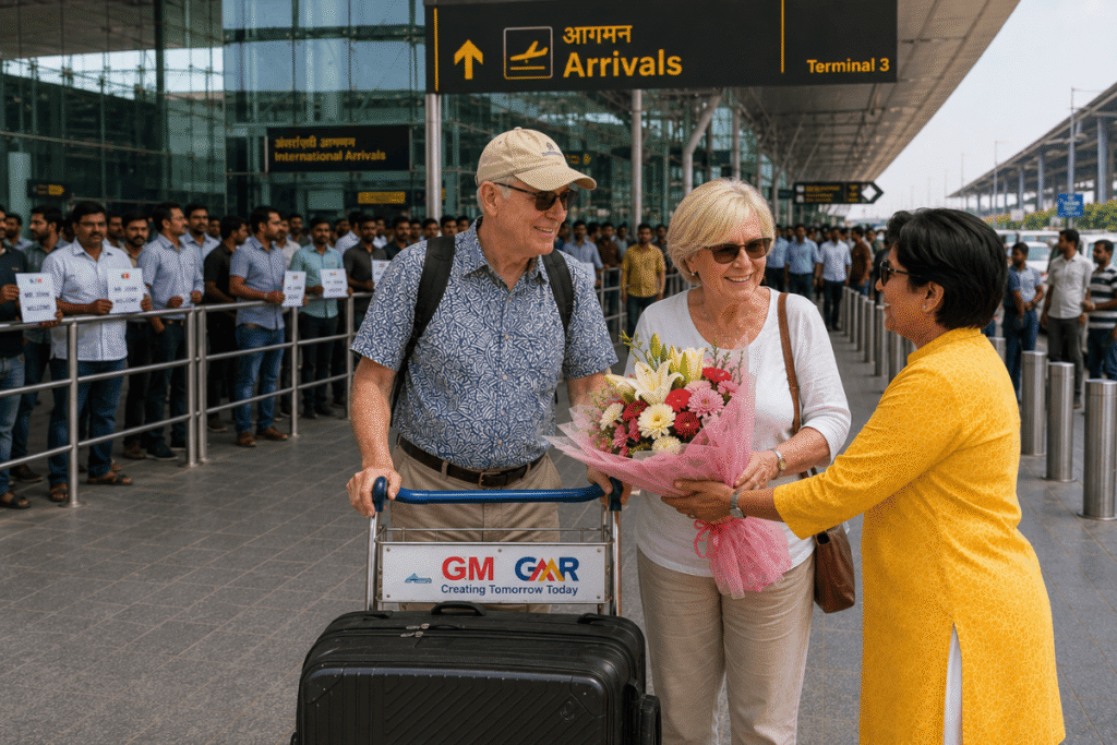 An American couple visiting First Time in Delhi: saw there Delhi Tour Guide and feel relax as Delhi is new and crowded for them, They get little nervous but Tour guide is there confidence