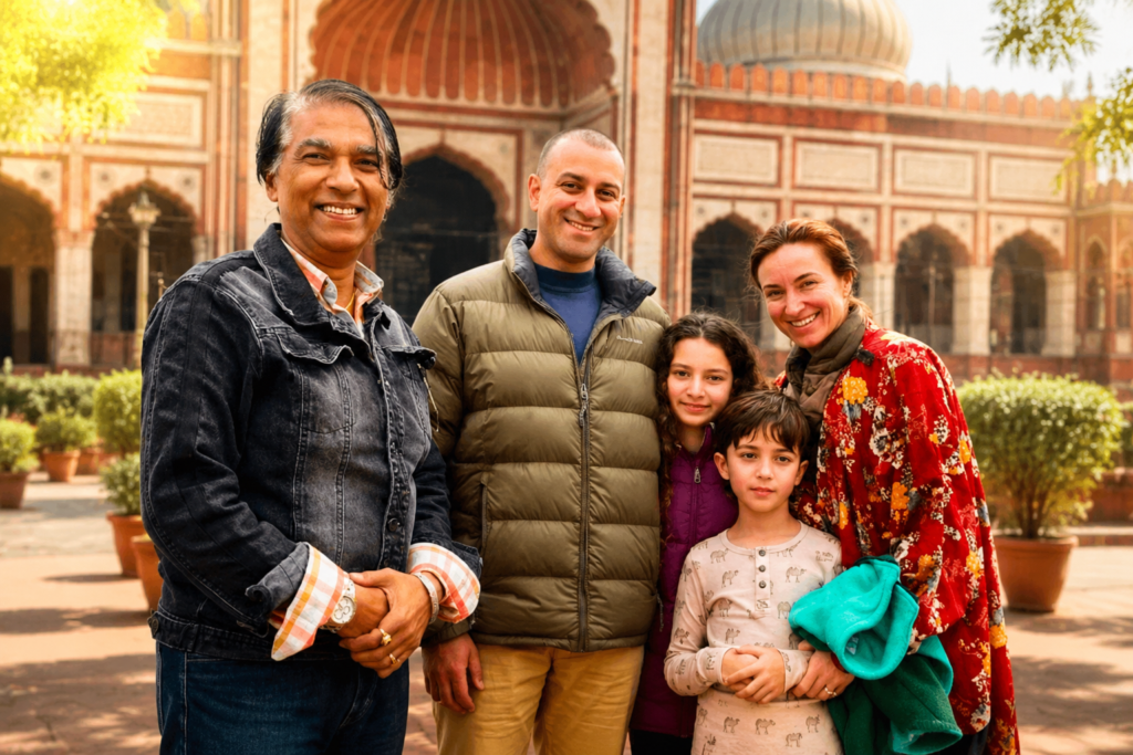 American family exploring Old Delhi with India travel companion Go With Harry