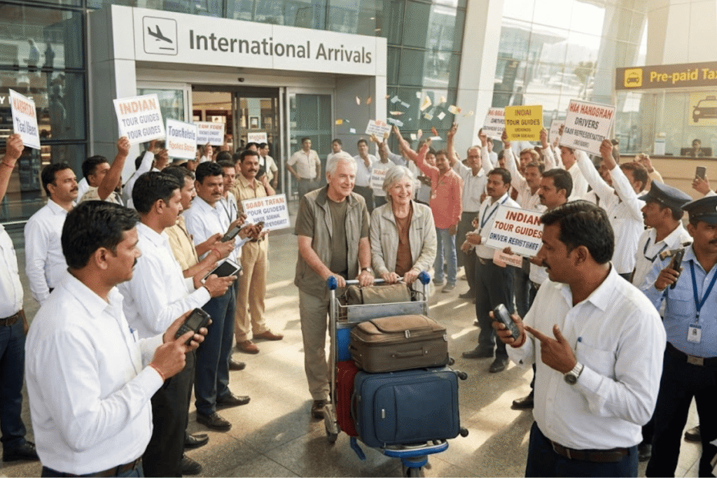 First Time in Delhi: The Ultimate Guide to Safe, Comfort-First Exploration 1 First Time in Delhi: The Ultimate Guide to Safe, Comfort-First Exploration, Tourist coming out looking so many sigh boards , wondering there name