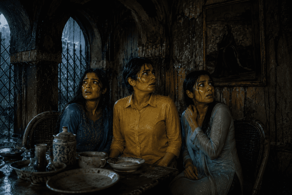 Harry telling the story of  Wilayat Mahal of Malcha Mahal Delhi to Delhi University students through heavy rain  south Delhi Ridge Forest during a haunted adventure.