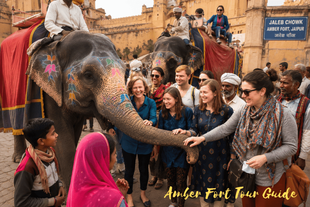 International Students with Amber Fort Tour Guide at Elephant Stand: Explore Jaipur’s Royal History on an Educational Tour