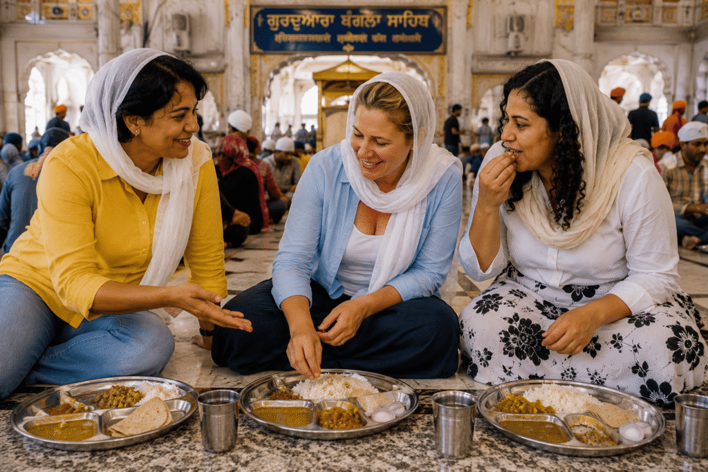  Two Canadian Travelers Gurgaon to Delhi Tour with Guide: Real Delhi Experience at Langar Gurudwara Bangla Sahib 