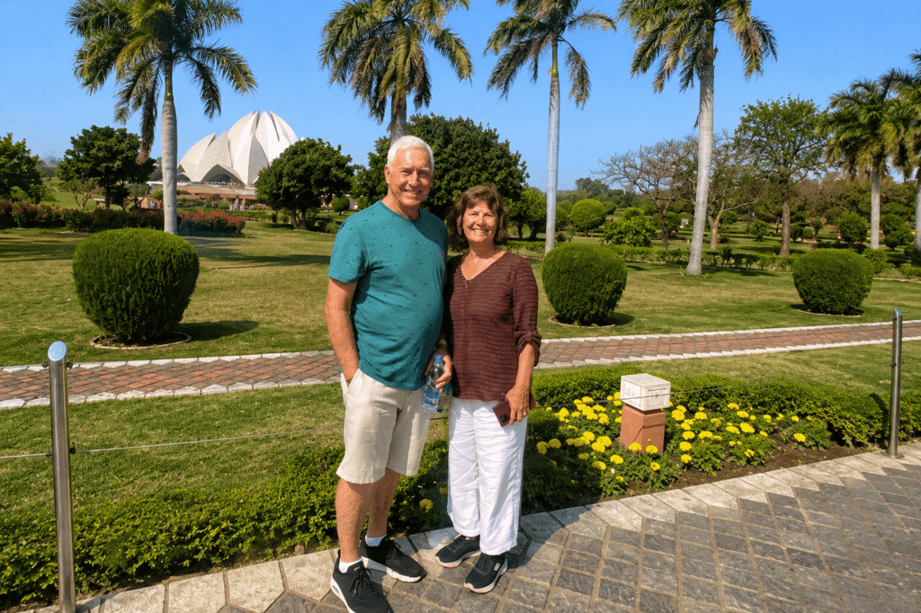 Private Delhi Day Tour: Must See Places of Delhi with Licensed Tour Guide 13 Couple visiting the Lotus Temple during a private Old and New Delhi Tour with a local guide.